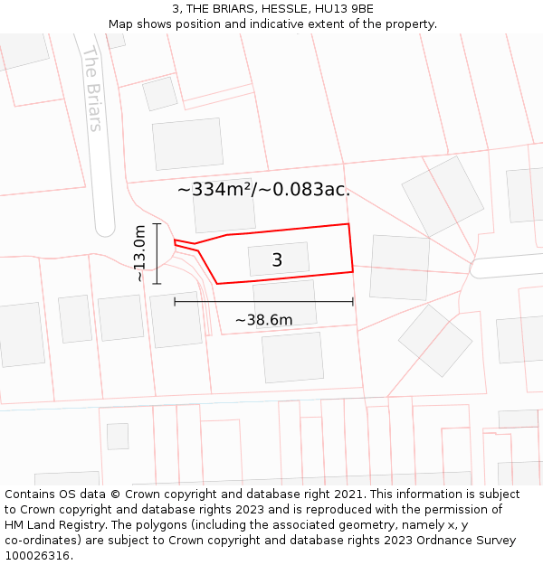 3, THE BRIARS, HESSLE, HU13 9BE: Plot and title map
