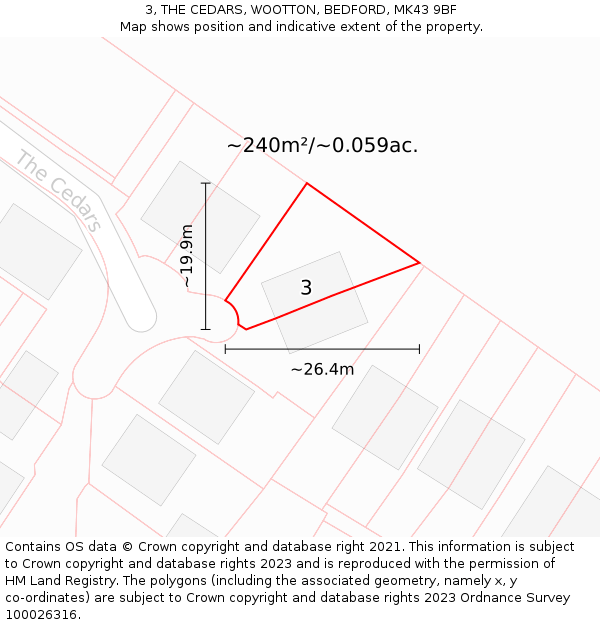 3, THE CEDARS, WOOTTON, BEDFORD, MK43 9BF: Plot and title map