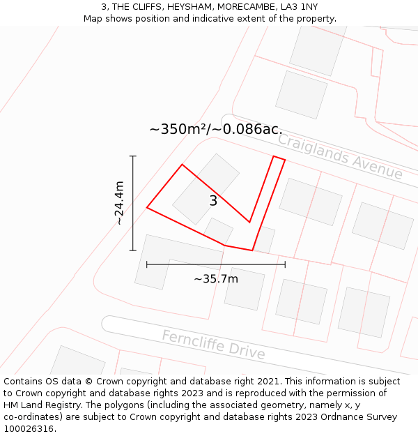3, THE CLIFFS, HEYSHAM, MORECAMBE, LA3 1NY: Plot and title map