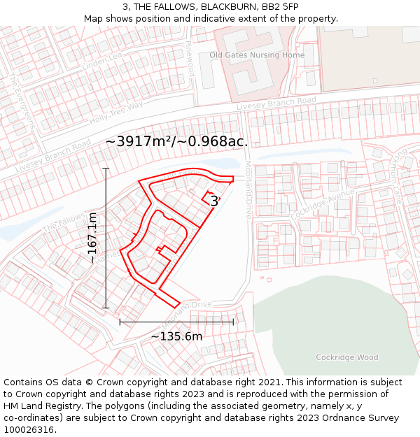 3, THE FALLOWS, BLACKBURN, BB2 5FP: Plot and title map