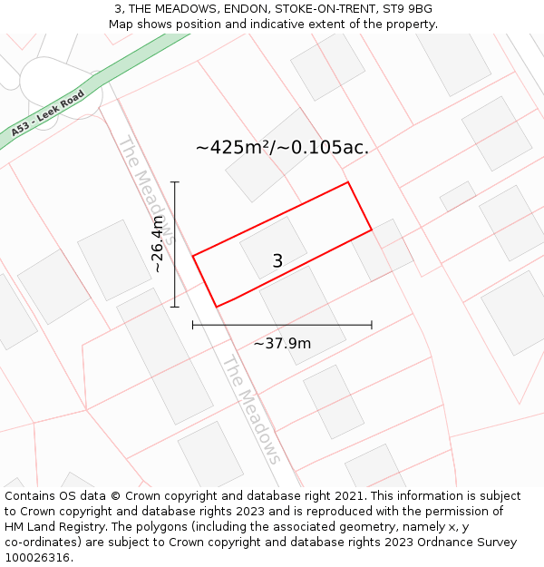 3, THE MEADOWS, ENDON, STOKE-ON-TRENT, ST9 9BG: Plot and title map