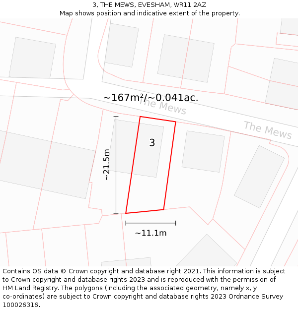 3, THE MEWS, EVESHAM, WR11 2AZ: Plot and title map