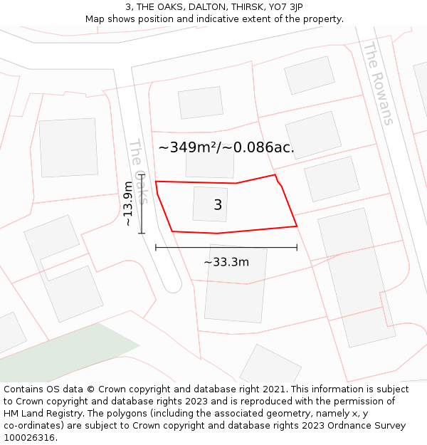 3, THE OAKS, DALTON, THIRSK, YO7 3JP: Plot and title map