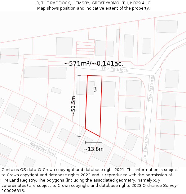 3, THE PADDOCK, HEMSBY, GREAT YARMOUTH, NR29 4HG: Plot and title map