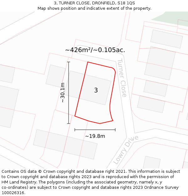 3, TURNER CLOSE, DRONFIELD, S18 1QS: Plot and title map