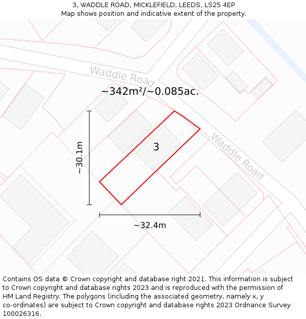 3, WADDLE ROAD, MICKLEFIELD, LEEDS, LS25 4EP: Plot and title map