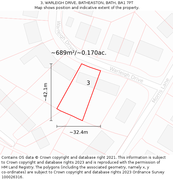 3, WARLEIGH DRIVE, BATHEASTON, BATH, BA1 7PT: Plot and title map