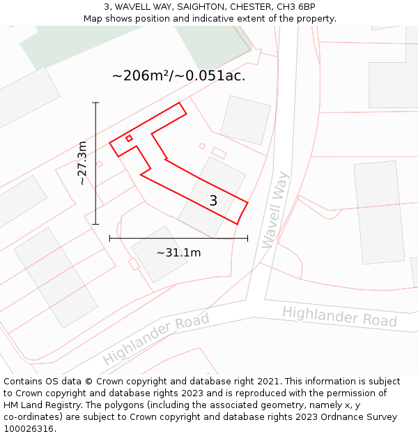3, WAVELL WAY, SAIGHTON, CHESTER, CH3 6BP: Plot and title map