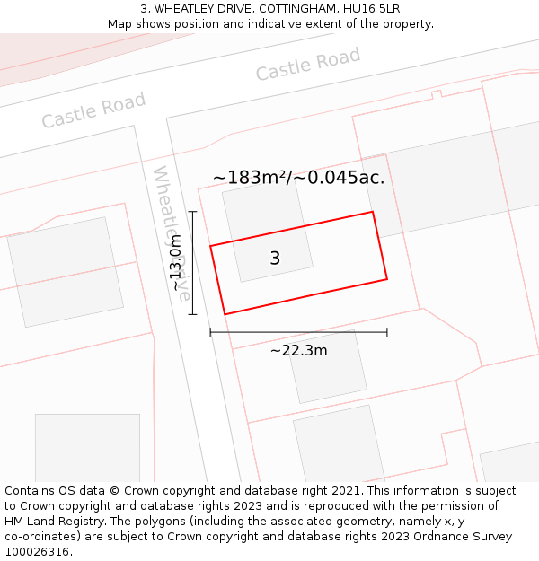 3, WHEATLEY DRIVE, COTTINGHAM, HU16 5LR: Plot and title map