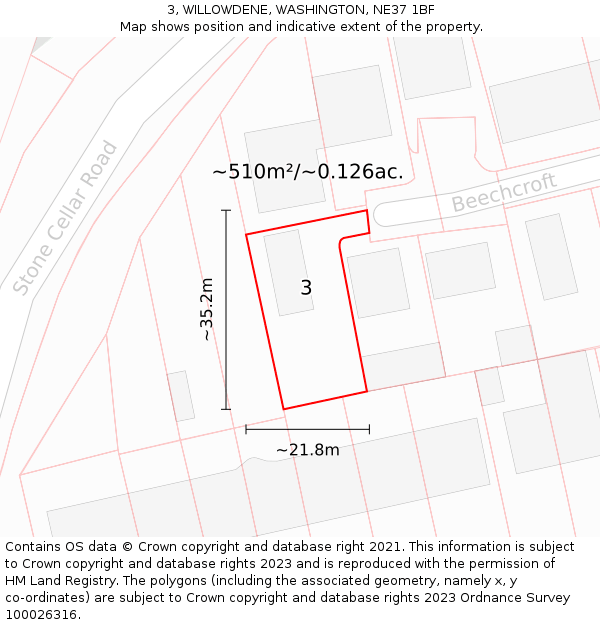 3, WILLOWDENE, WASHINGTON, NE37 1BF: Plot and title map