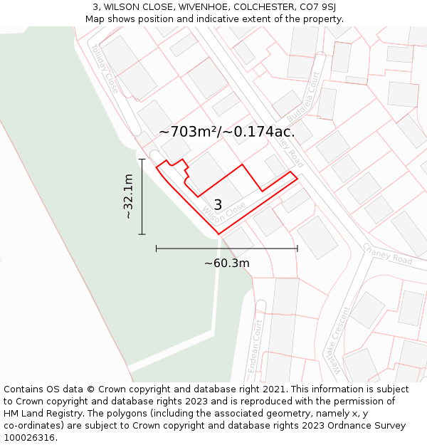3, WILSON CLOSE, WIVENHOE, COLCHESTER, CO7 9SJ: Plot and title map