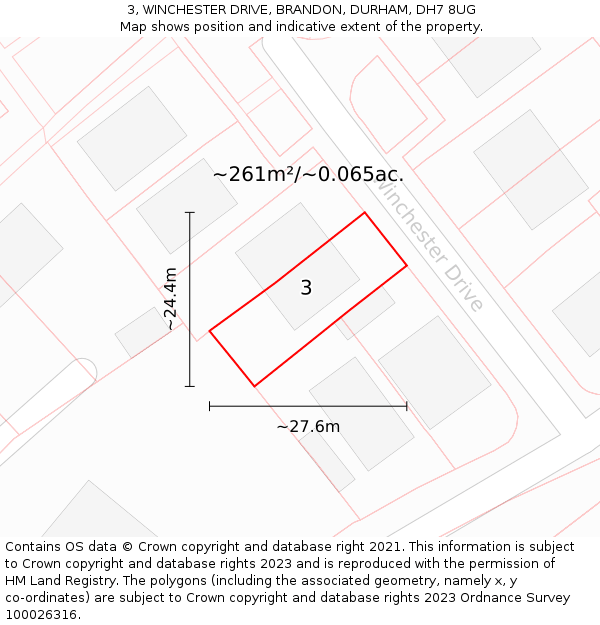 3, WINCHESTER DRIVE, BRANDON, DURHAM, DH7 8UG: Plot and title map