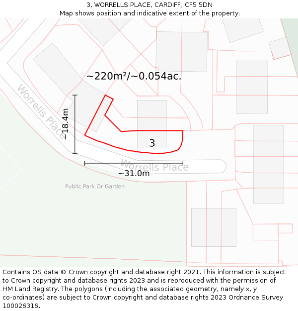 3, WORRELLS PLACE, CARDIFF, CF5 5DN: Plot and title map