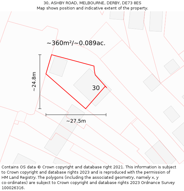 30, ASHBY ROAD, MELBOURNE, DERBY, DE73 8ES: Plot and title map