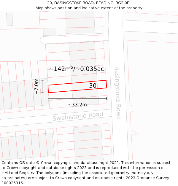 30, BASINGSTOKE ROAD, READING, RG2 0EL: Plot and title map