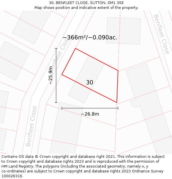 30, BENFLEET CLOSE, SUTTON, SM1 3SE: Plot and title map
