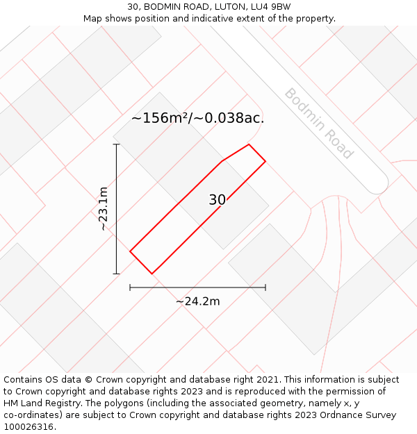 30, BODMIN ROAD, LUTON, LU4 9BW: Plot and title map