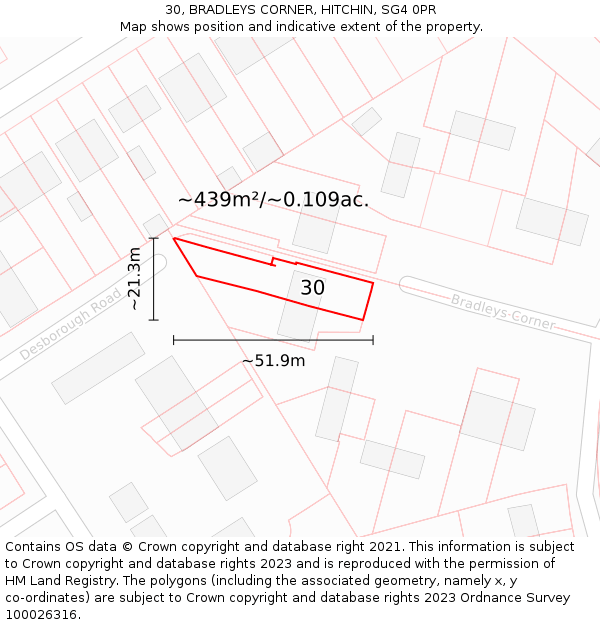 30, BRADLEYS CORNER, HITCHIN, SG4 0PR: Plot and title map