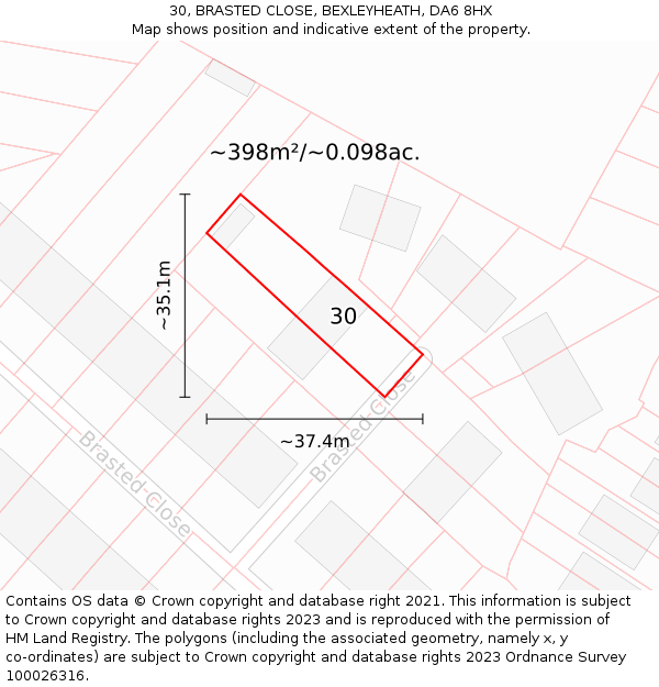 30, BRASTED CLOSE, BEXLEYHEATH, DA6 8HX: Plot and title map