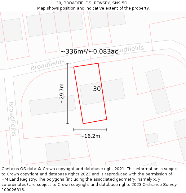 30, BROADFIELDS, PEWSEY, SN9 5DU: Plot and title map