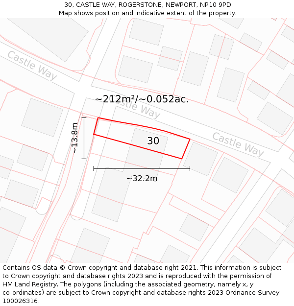 30, CASTLE WAY, ROGERSTONE, NEWPORT, NP10 9PD: Plot and title map