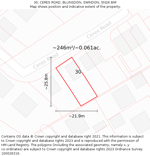 30, CERES ROAD, BLUNSDON, SWINDON, SN26 8AF: Plot and title map