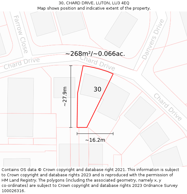 30, CHARD DRIVE, LUTON, LU3 4EQ: Plot and title map