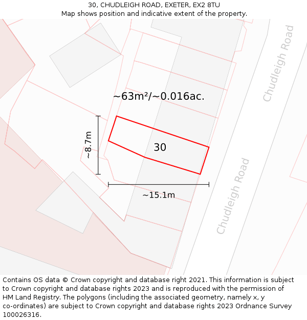 30, CHUDLEIGH ROAD, EXETER, EX2 8TU: Plot and title map