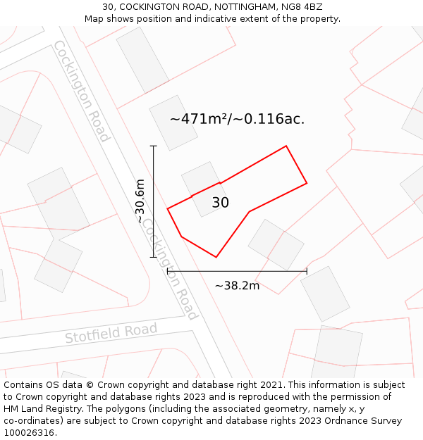 30, COCKINGTON ROAD, NOTTINGHAM, NG8 4BZ: Plot and title map