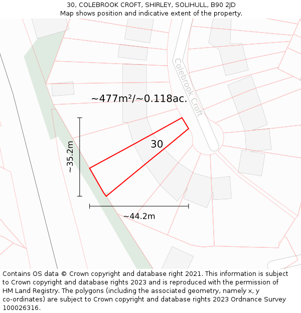30, COLEBROOK CROFT, SHIRLEY, SOLIHULL, B90 2JD: Plot and title map