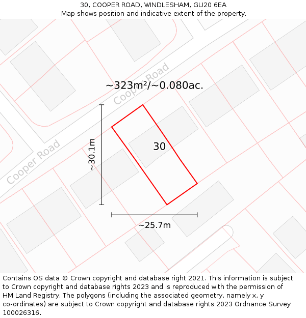 30, COOPER ROAD, WINDLESHAM, GU20 6EA: Plot and title map
