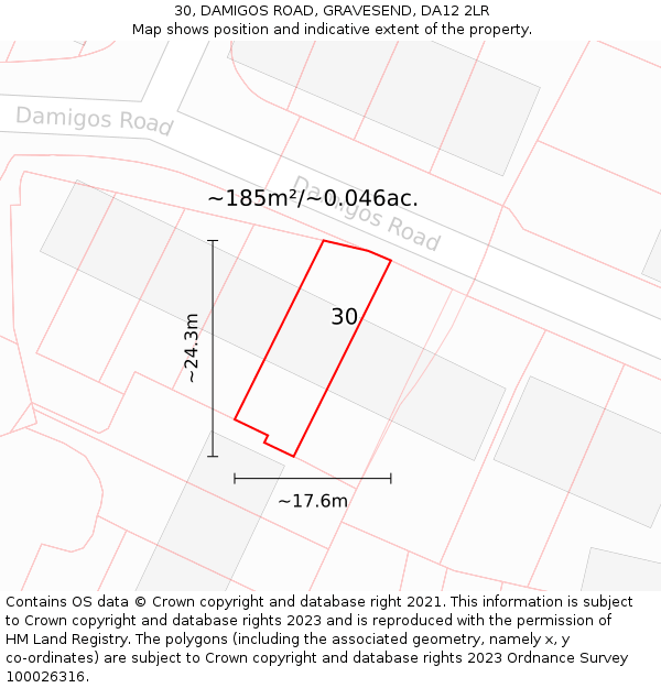 30, DAMIGOS ROAD, GRAVESEND, DA12 2LR: Plot and title map