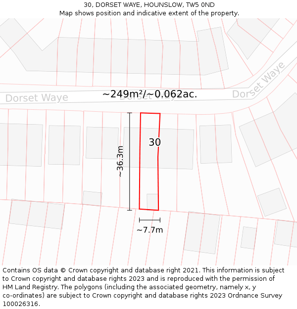 30, DORSET WAYE, HOUNSLOW, TW5 0ND: Plot and title map