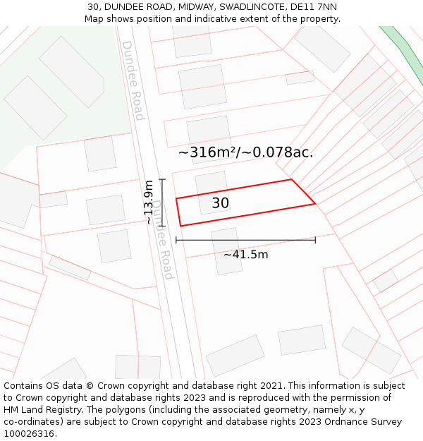 30, DUNDEE ROAD, MIDWAY, SWADLINCOTE, DE11 7NN: Plot and title map