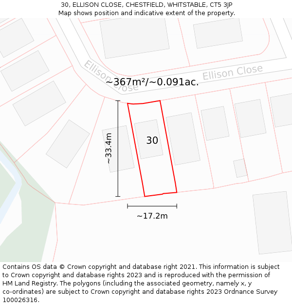 30, ELLISON CLOSE, CHESTFIELD, WHITSTABLE, CT5 3JP: Plot and title map