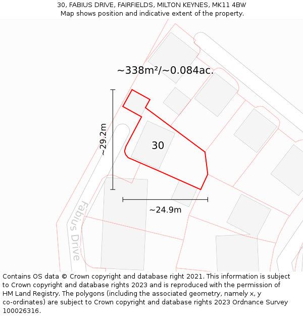 30, FABIUS DRIVE, FAIRFIELDS, MILTON KEYNES, MK11 4BW: Plot and title map