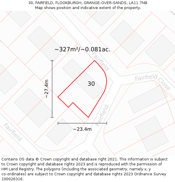 30, FAIRFIELD, FLOOKBURGH, GRANGE-OVER-SANDS, LA11 7NB: Plot and title map