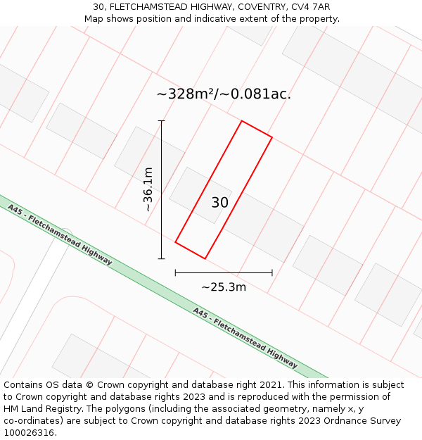 30, FLETCHAMSTEAD HIGHWAY, COVENTRY, CV4 7AR: Plot and title map