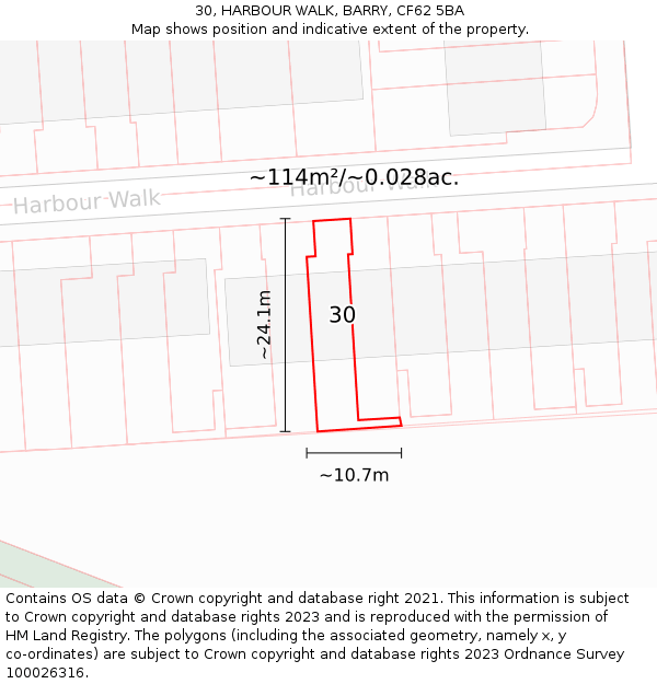 30, HARBOUR WALK, BARRY, CF62 5BA: Plot and title map