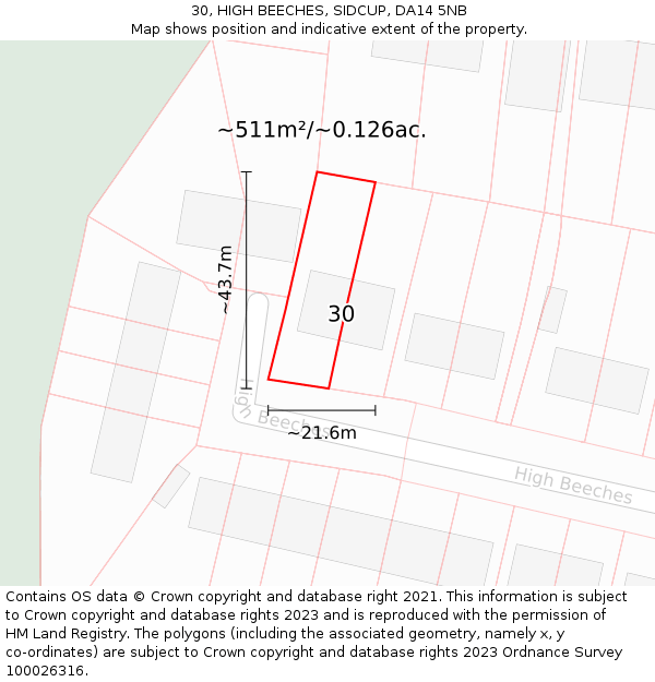 30, HIGH BEECHES, SIDCUP, DA14 5NB: Plot and title map