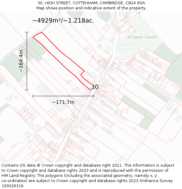 30, HIGH STREET, COTTENHAM, CAMBRIDGE, CB24 8SA: Plot and title map