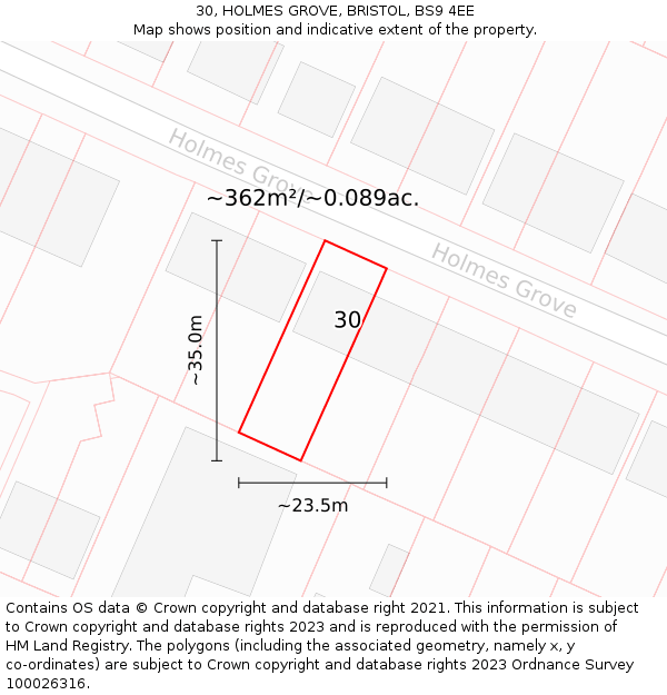 30, HOLMES GROVE, BRISTOL, BS9 4EE: Plot and title map
