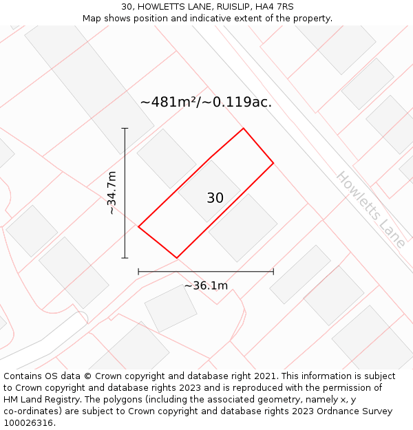 30, HOWLETTS LANE, RUISLIP, HA4 7RS: Plot and title map