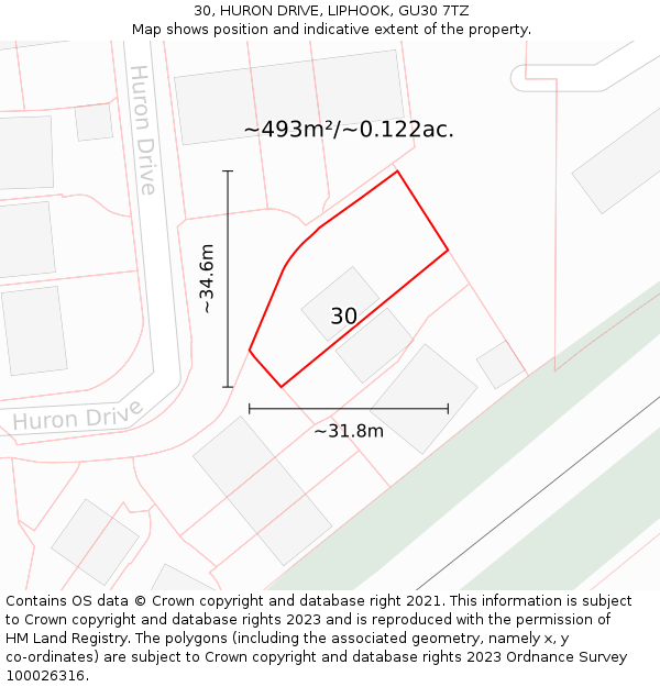 30, HURON DRIVE, LIPHOOK, GU30 7TZ: Plot and title map