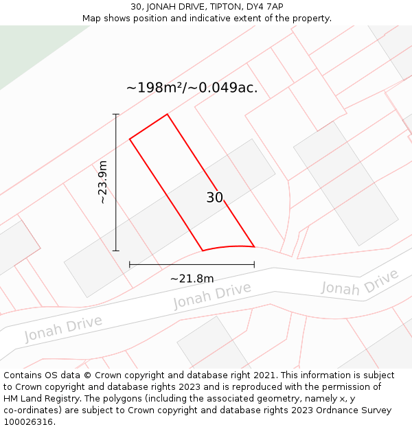 30, JONAH DRIVE, TIPTON, DY4 7AP: Plot and title map
