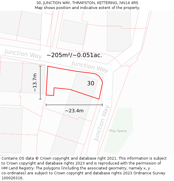 30, JUNCTION WAY, THRAPSTON, KETTERING, NN14 4RS: Plot and title map
