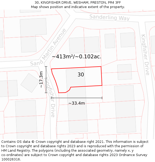 30, KINGFISHER DRIVE, WESHAM, PRESTON, PR4 3FF: Plot and title map