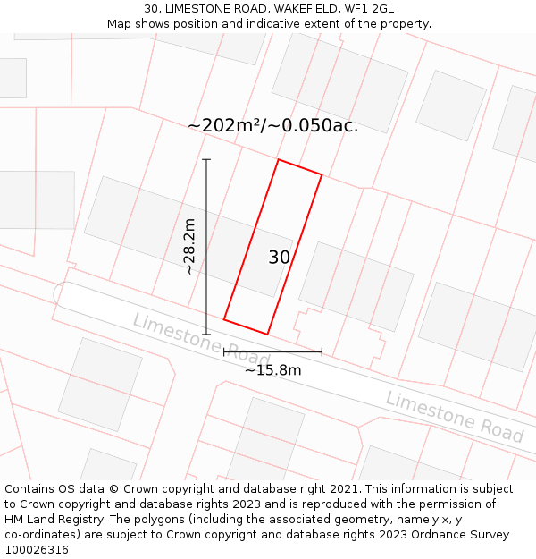 30, LIMESTONE ROAD, WAKEFIELD, WF1 2GL: Plot and title map
