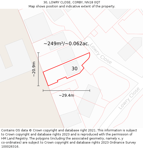 30, LOWRY CLOSE, CORBY, NN18 0QT: Plot and title map