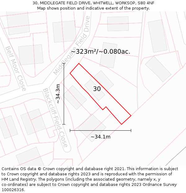 30, MIDDLEGATE FIELD DRIVE, WHITWELL, WORKSOP, S80 4NF: Plot and title map